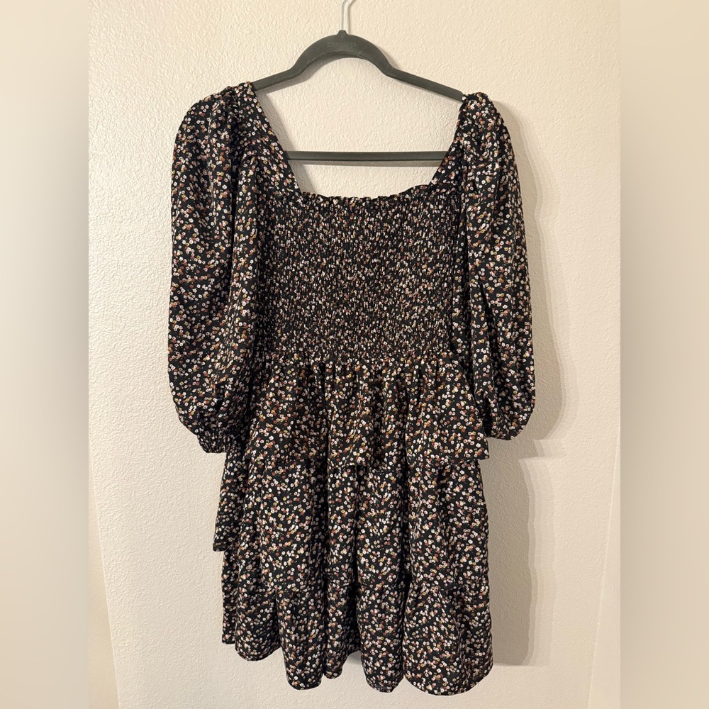 Floral Smocked Dress with Puff Sleeves